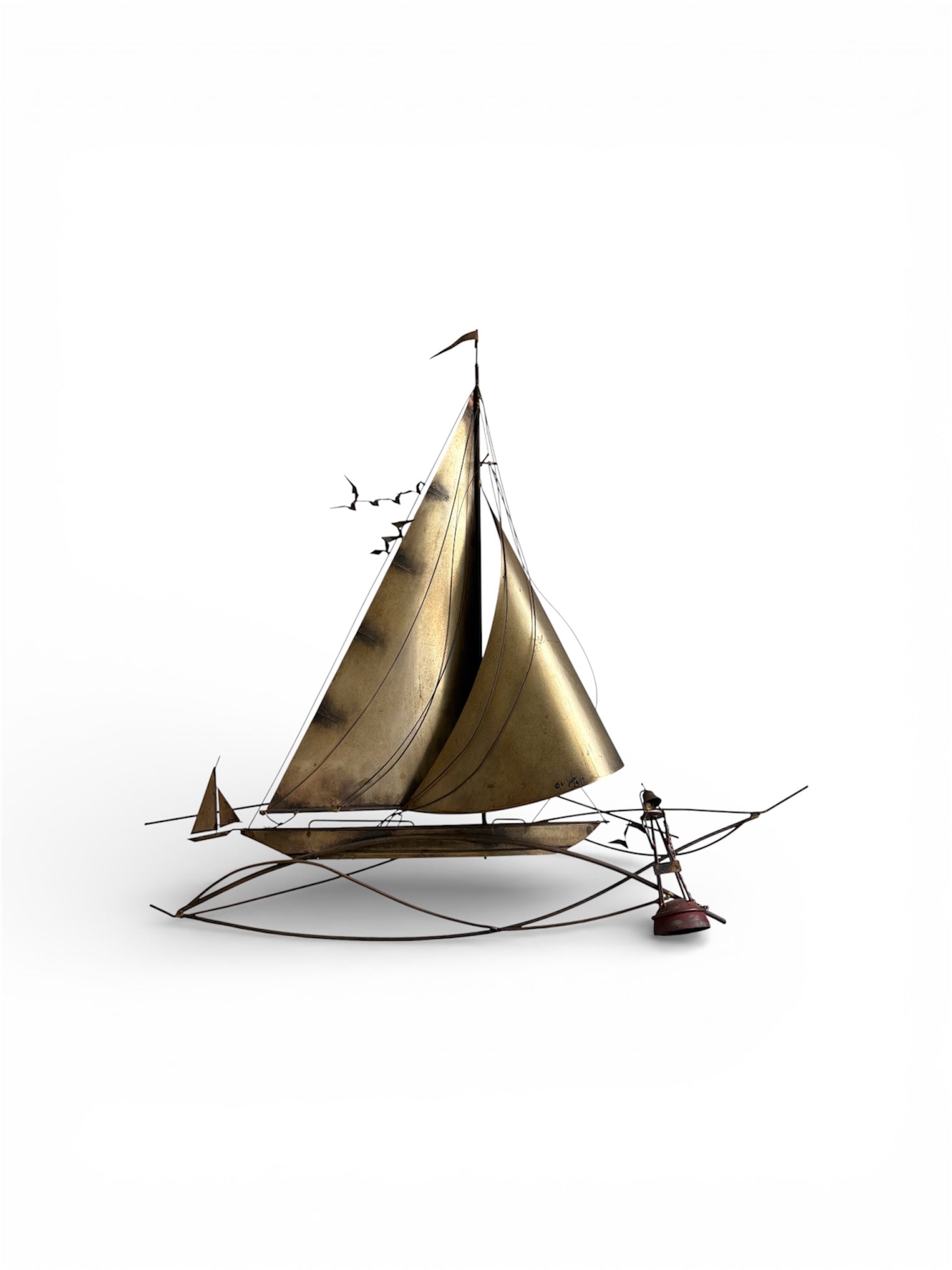 Vintage 1977 Curtis Jeré Brutalist Wall Sculpture - "Sailing Past a Buoy" - Large 32"