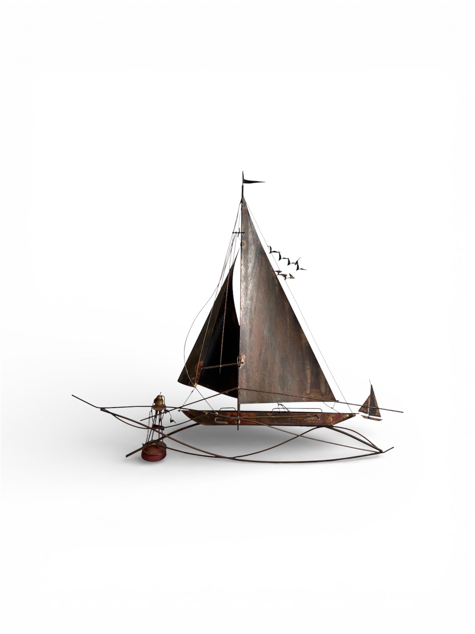 Vintage 1977 Curtis Jeré Brutalist Wall Sculpture - "Sailing Past a Buoy" - Large 32"