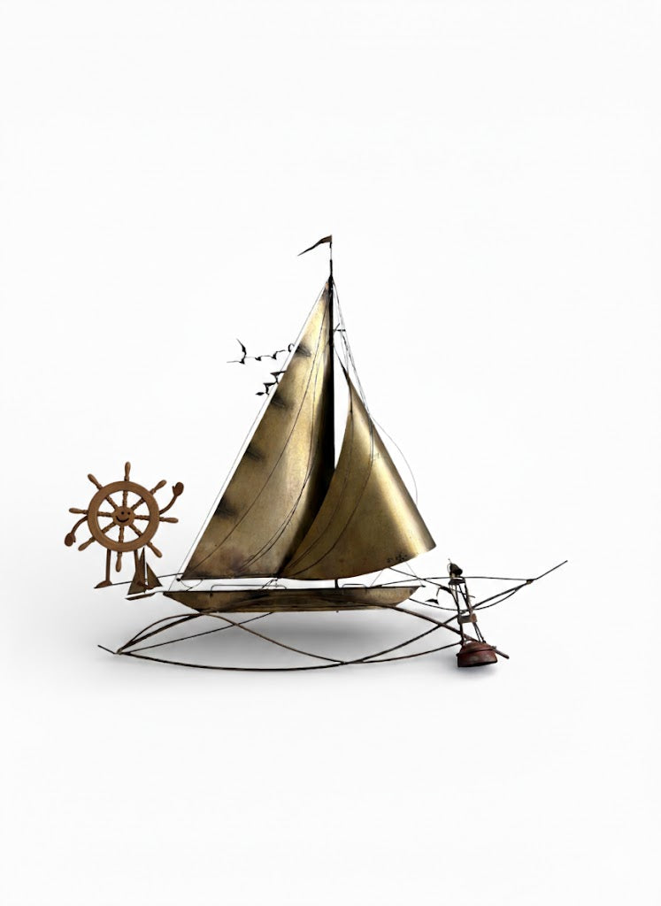 Vintage 1977 Curtis Jeré Brutalist Wall Sculpture - "Sailing Past a Buoy" - Large 32"
