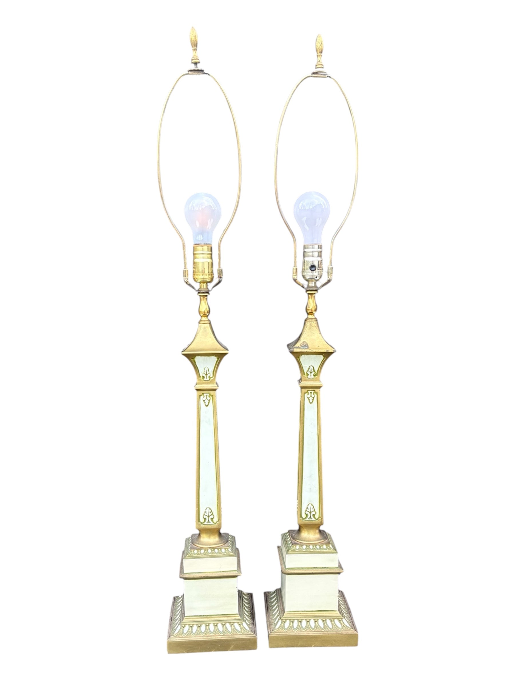 Mid Century Hollywood Regency Column Lamps - 38”